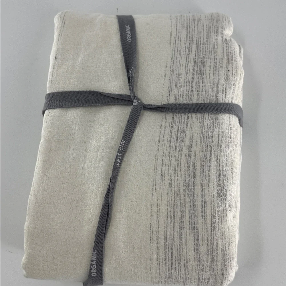 WEST ELM Linen Jacquard Stripe Duvet Cover Ombré Yellow, Pink, Gray Full NWT